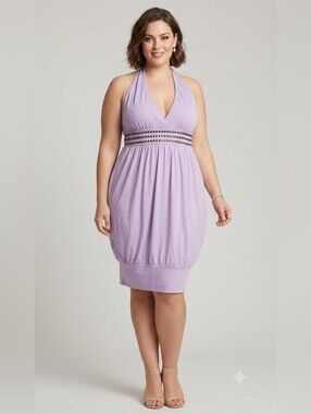Free Culture Women's Lilac NWT Halter Tie Bodycon V-Neck Midi Dress Size Large
